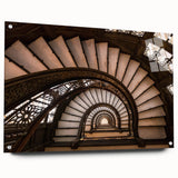 Acrylic glass print of a large abstract staircase design in monochrome tones, suitable for bedroom or dining room decor.