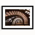 Extra large framed abstract art print featuring a colorful, textured depiction of a spiral staircase.