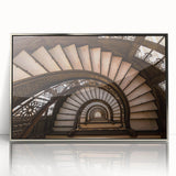Art deco-style staircase in silver and gray tones on a framed acrylic, suitable as modern art wall decor for a nursery.