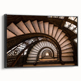 Black and white framed canvas featuring a vintage poster art style staircase in landscape format.