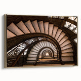Framed canvas featuring a black and gold vintage staircase design, ideal for bedroom wall art.