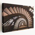 Spiral staircase design in monochrome on stretched canvas, suitable for modern kitchen wall art.