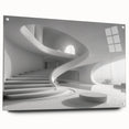 Acrylic glass print of a large abstract staircase design in monochrome shades, suitable for bedroom or dining room decor.
