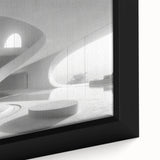 Close-up of a black wall art on framed canvas featuring a colorful, textured staircase design.