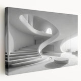Spiral staircase design in monochrome on stretched canvas, suitable for modern kitchen wall art.