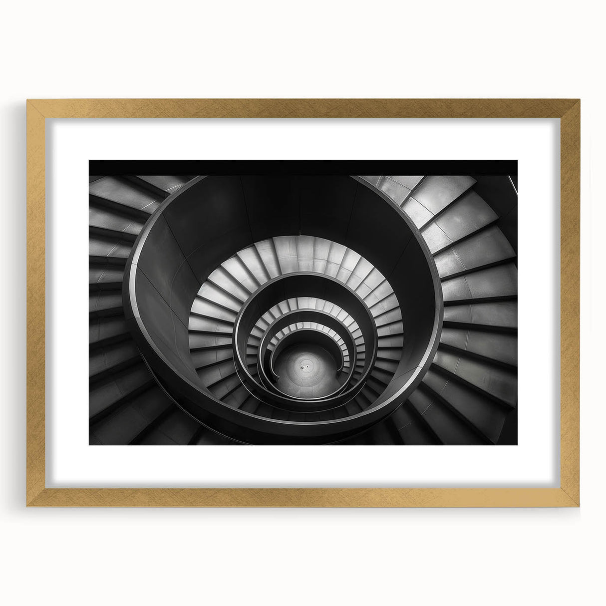 Extra large abstract art print featuring a textured design of an architectural staircase in muted gray tones on a framed…