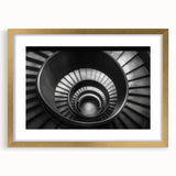 Extra large abstract art print featuring a textured design of an architectural staircase in muted gray tones on a framed…