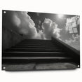 Acrylic glass print of a large abstract staircase design in monochrome shades, suitable for bedroom or dining room decor.
