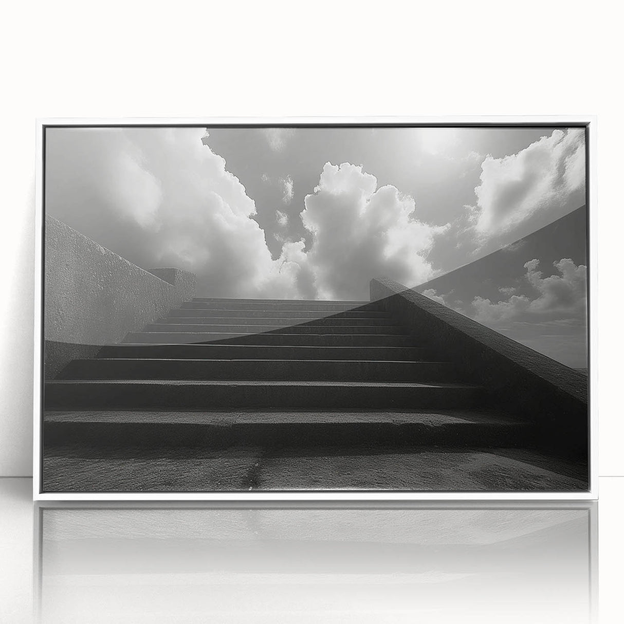 Art Deco poster of a spiral staircase in black and white, framed acrylic, ideal for modern art wall decor.