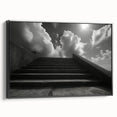 Black and white wall art featuring a spiral staircase design on a framed canvas, suitable for bedroom decor.
