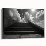 Black and white wall art featuring a spiral staircase design on a framed canvas, suitable for bedroom decor.