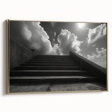 Framed canvas featuring a black and gold vintage staircase design, ideal for bedroom wall art.