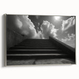 Framed canvas featuring a black and white vintage staircase design, ideal for adding a classic touch to office spaces.