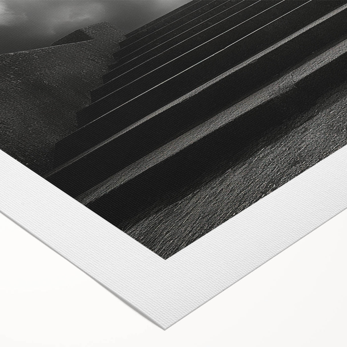 Art deco poster of a spiral staircase in monochrome, printed on rolled canvas, suitable for dining room walls.