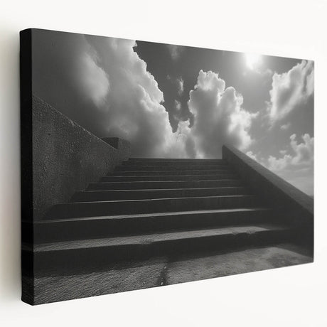 Spiral staircase design in monochrome, printed on large stretched canvas, suitable for kitchen wall art.