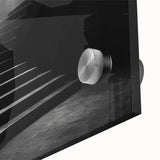 Large abstract wall art featuring a spiral staircase in muted gray tones on acrylic glass, ideal for dining room decor.
