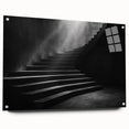 Acrylic print of a large abstract staircase design in monochrome, ideal for modern bedroom or dining room decor.