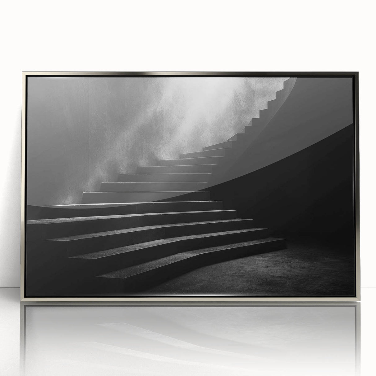 Mid-century modernist staircase design in silver acrylic frame, suited for modern art wall decor.