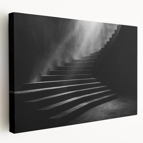 Spiral staircase design in monochrome on a large stretched canvas, suitable for kitchen wall art.