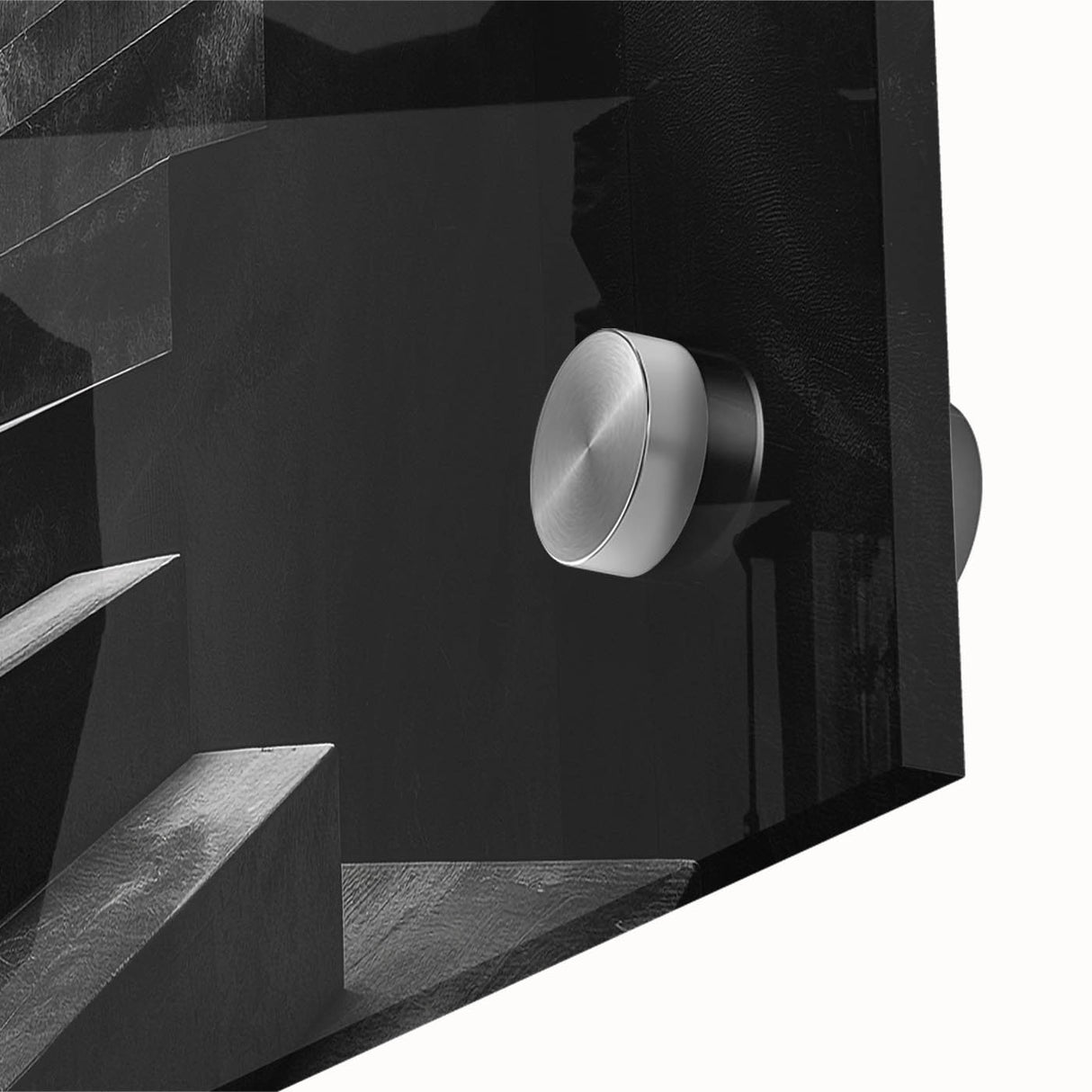 Mid-century modernist large abstract staircase design in muted earth tones on acrylic glass, ideal for dining room art.