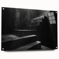 Acrylic print of a large abstract staircase design in monochrome shades, suitable for bedroom or dining room decor.