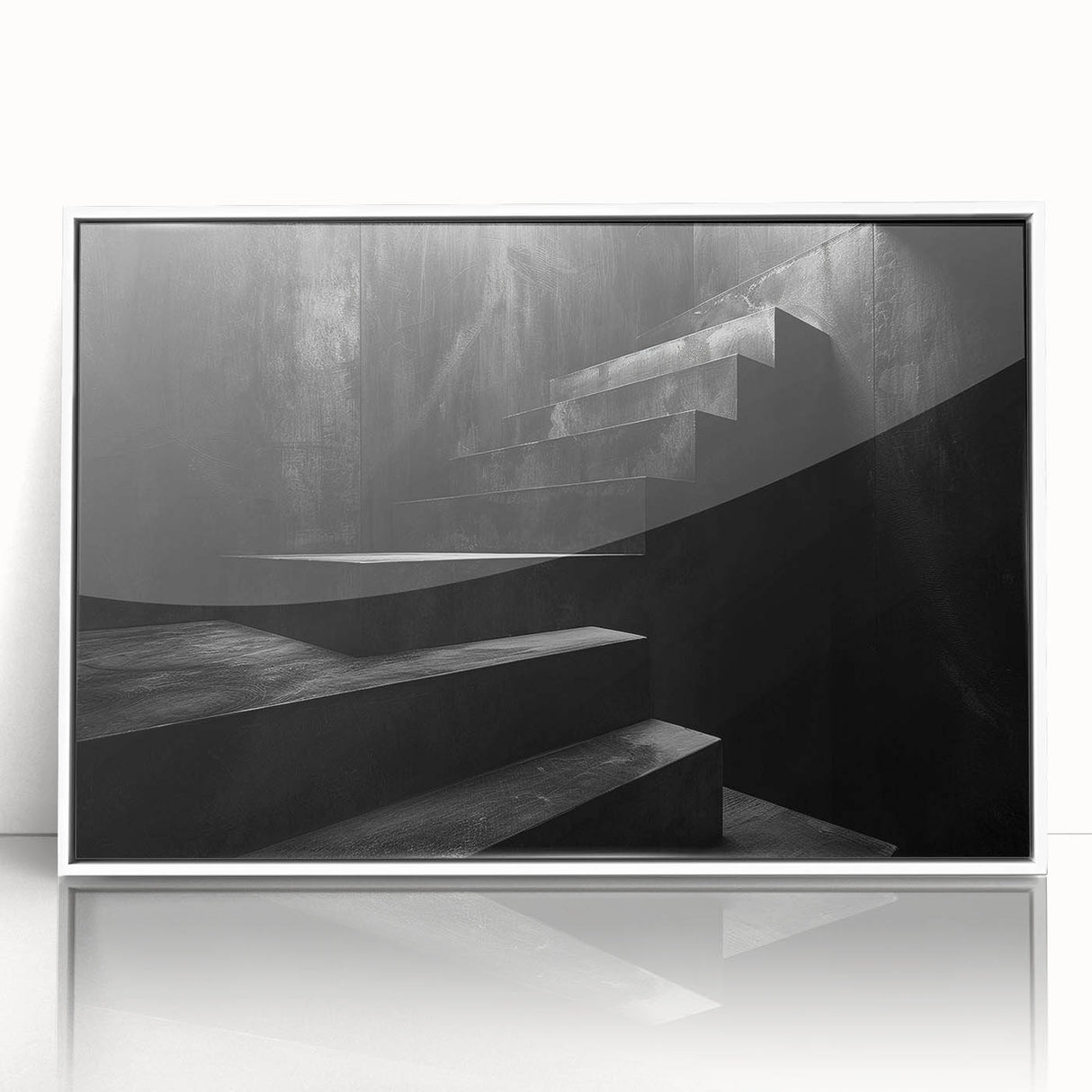 Art deco poster featuring a spiral staircase in monochrome, framed acrylic, ideal for modern art wall decor in a nursery.