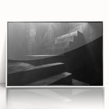 Art deco poster featuring a spiral staircase in monochrome, framed acrylic, ideal for modern art wall decor in a nursery.