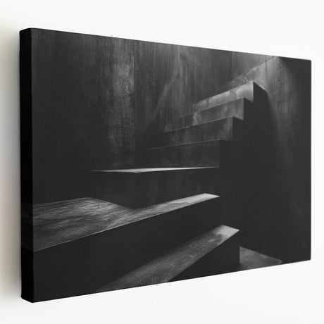Spiral staircase design in monochrome, printed on large stretched canvas, suitable for kitchen wall art.