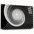 Acrylic print of a large abstract staircase in grayscale, ideal for modern bedroom or dining room decor.