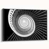 Black and white framed canvas featuring a vintage poster art-style staircase in a landscape format.