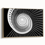 Spiral staircase in black and gold tones on a framed canvas, suitable for bedroom wall decor.