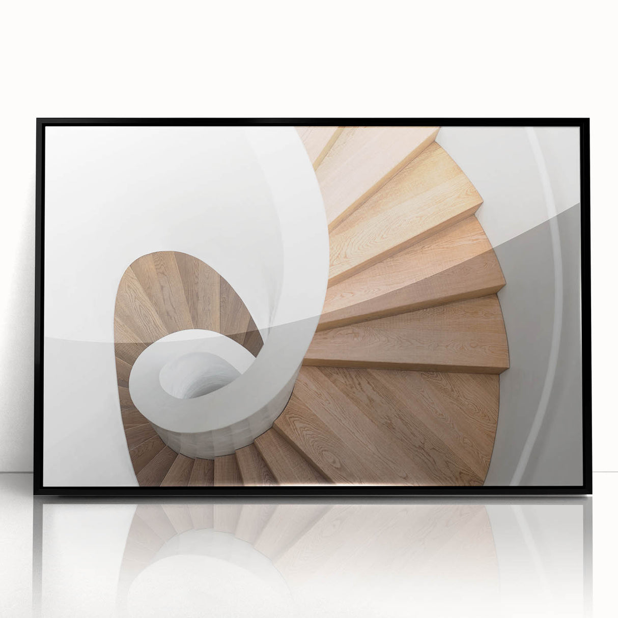 Large abstract wall art featuring a spiral staircase in black and white, acrylic print, ideal for modern art wall decor.
