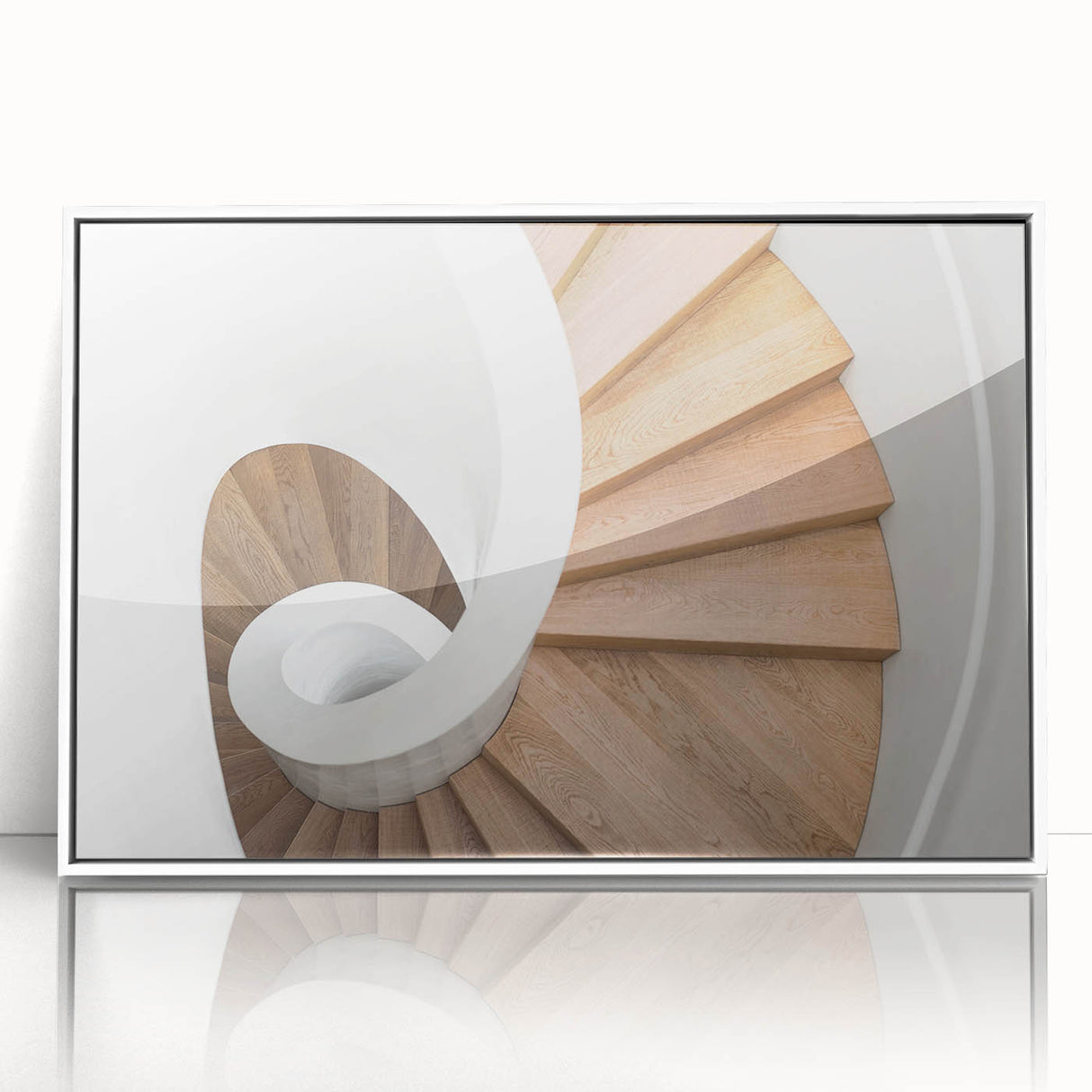 Art Deco poster of a geometric staircase in black and white, framed in acrylic, suitable for modern art wall decor.