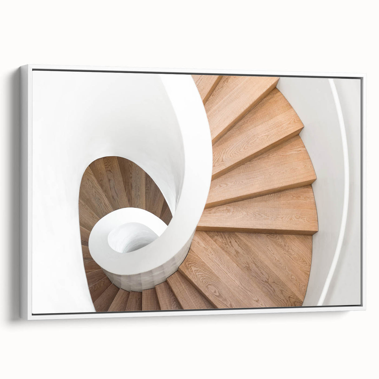 Vintage poster art of a spiral staircase in black and colorful tones on a framed canvas, suitable for living room decor.