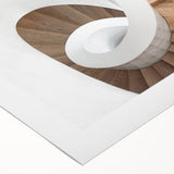 Art Deco poster of a spiral staircase in monochrome, printed on rolled canvas, suitable for dining room walls.