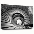 Acrylic print of a large abstract staircase design in grayscale, suited for modern bedroom or dining room decor.