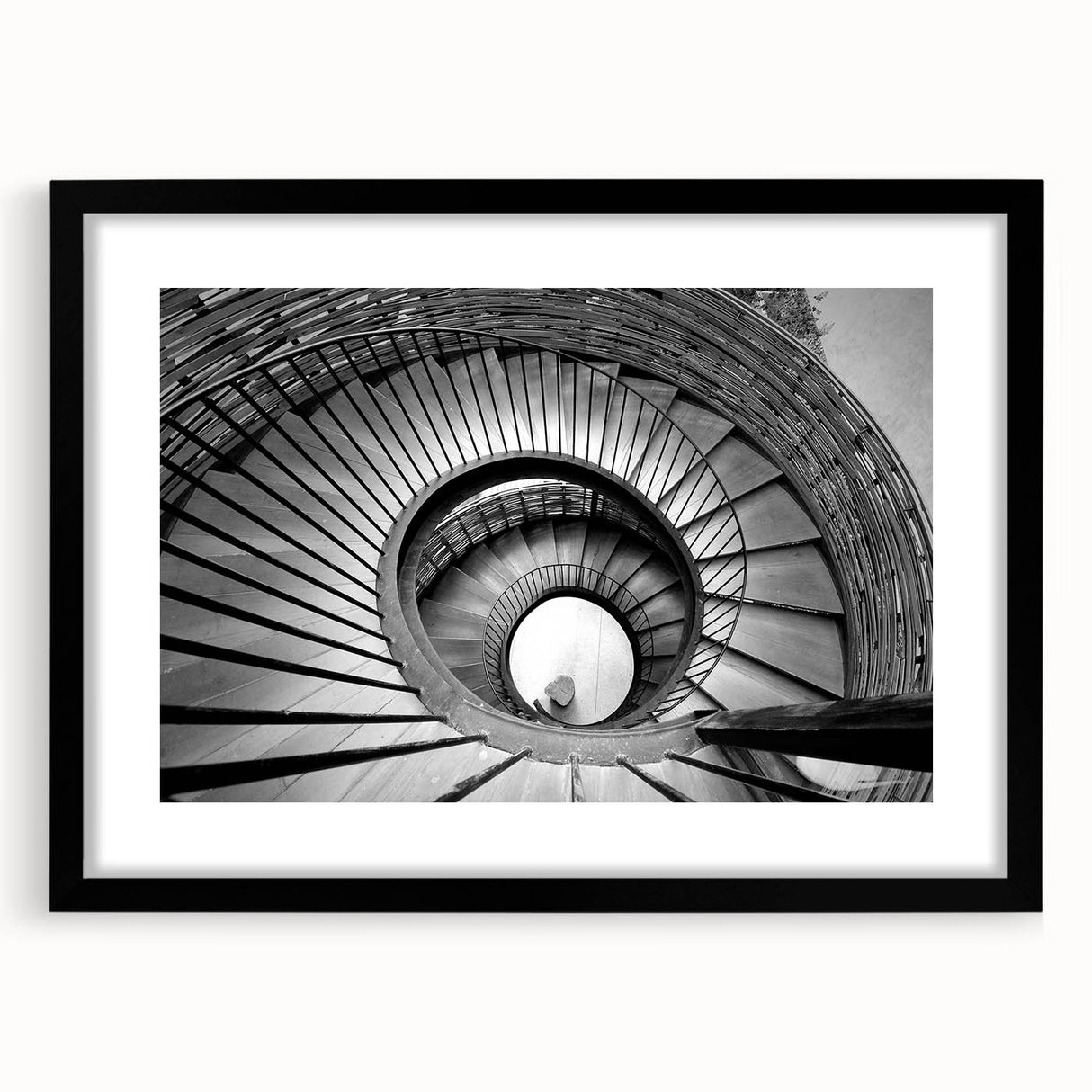 Extra large abstract art print featuring a colorful, textured depiction of an architectural staircase on a framed black mat.
