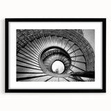 Extra large abstract art print featuring a colorful, textured depiction of an architectural staircase on a framed black mat.