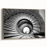 Framed canvas of a black and gold vintage staircase design, ideal for bedroom wall art.