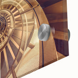 Mid-century modernist large abstract art print on acrylic glass, featuring geometric staircase design in monochrome shades.