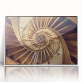 Art Deco poster featuring a spiral staircase design in monochrome, framed acrylic.