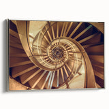 Framed canvas of a vintage spiral staircase in grayscale, ideal for adding a classic touch to office spaces.
