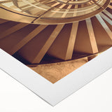 Art deco poster of a spiral staircase in monochrome, printed on rolled canvas, suitable for dining room wall art.