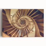 Spiral staircase in black and white on a stretched canvas, suitable as large kitchen wall art or for bedroom ambiance.