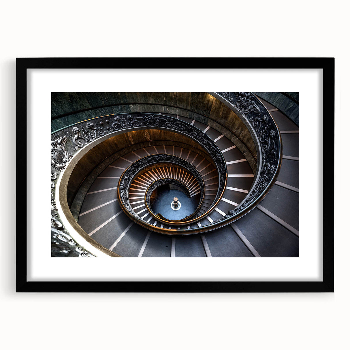 Abstract art print featuring a colorful, textured staircase design on an extra large black framed canvas.