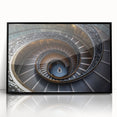 Large abstract wall art featuring a spiral staircase design in black and white, framed in acrylic, suitable for modern decor.