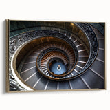 Framed canvas of a black and gold vintage staircase design, ideal for bedroom wall art.