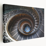 Spiral staircase design in monochrome on large stretched canvas, ideal for modern kitchen wall art.