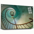Spiral staircase design in muted gray tones on acrylic glass, suitable for bedroom or dining room decor.