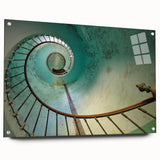 Spiral staircase design in muted gray tones on acrylic glass, suitable for bedroom or dining room decor.